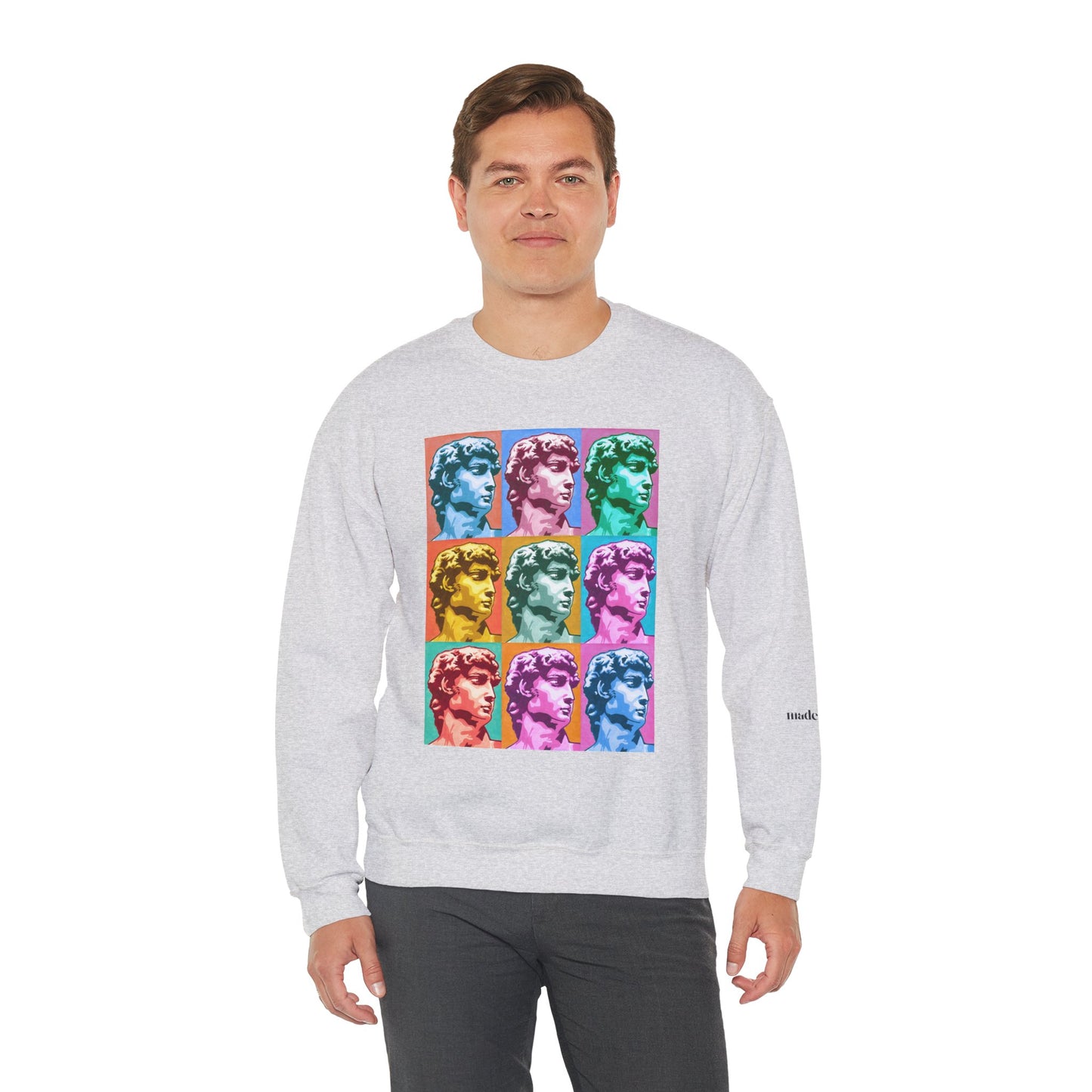 Roman David | Pop Art Graphic Sweatshirt, Vibrant Crewneck Sweatshirt for Art Lovers, Cozy Unisex Sweater, Gift for Artists, Casual Wear