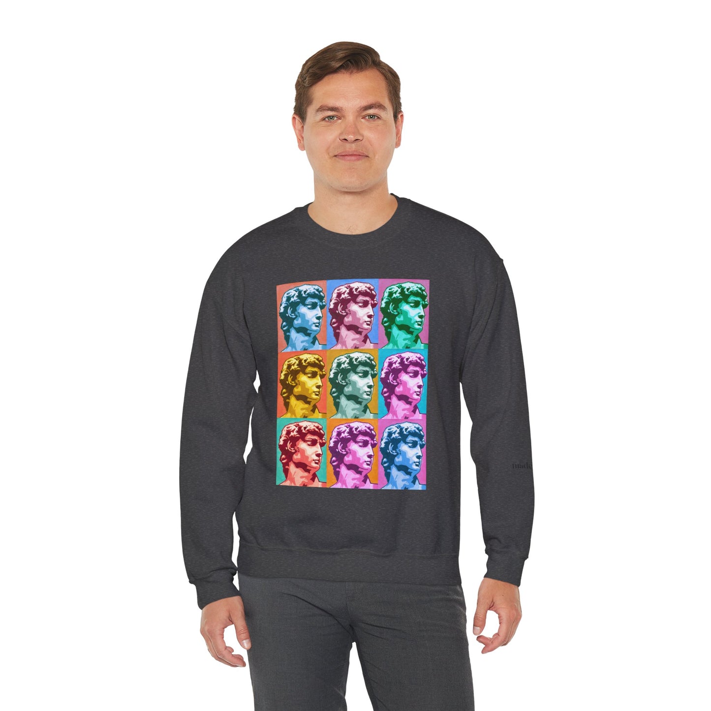 Roman David | Pop Art Graphic Sweatshirt, Vibrant Crewneck Sweatshirt for Art Lovers, Cozy Unisex Sweater, Gift for Artists, Casual Wear