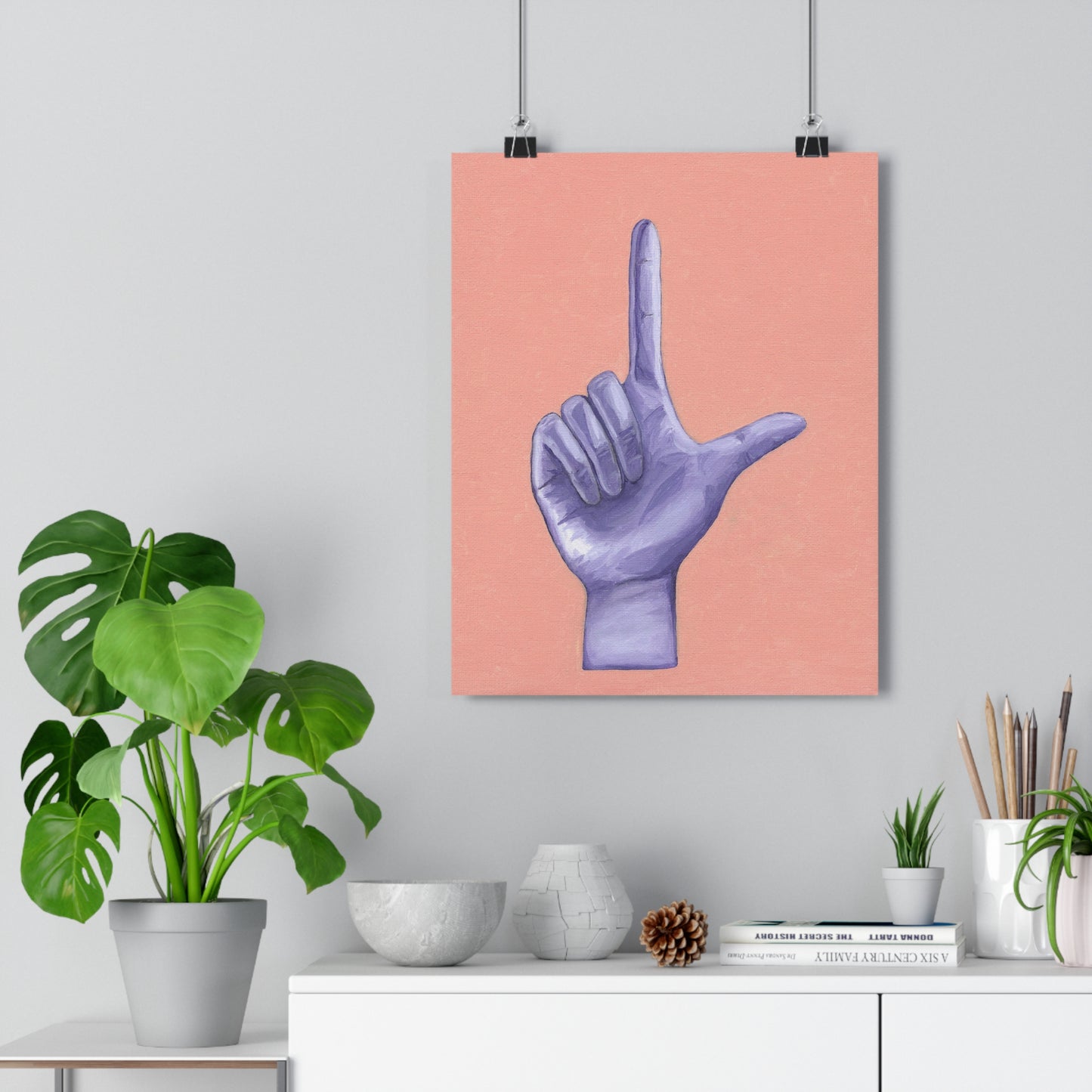 Purple L is for Loser Hand Sign Giclée Art Print, Modern Wall Art, Trendy Home Decor, Gift for Art Lovers, Minimalist Art