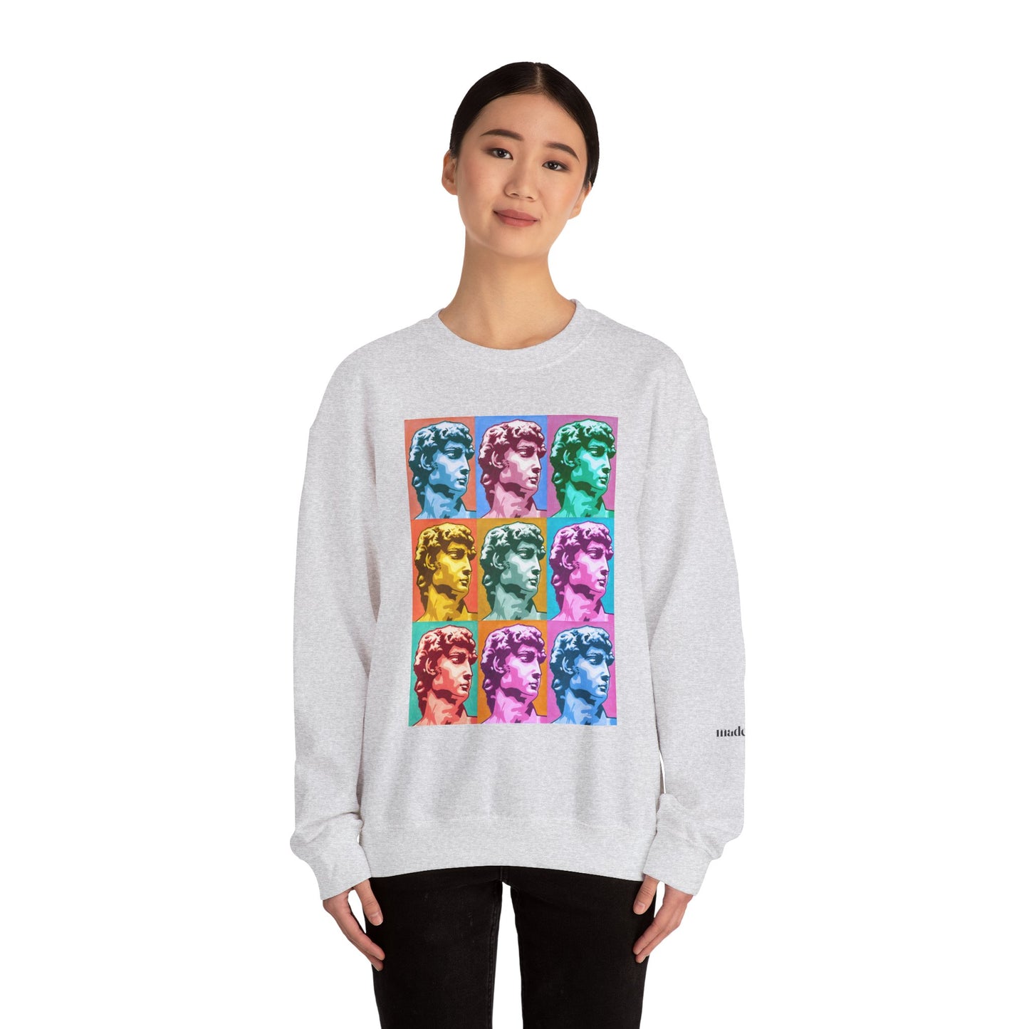 Roman David | Pop Art Graphic Sweatshirt, Vibrant Crewneck Sweatshirt for Art Lovers, Cozy Unisex Sweater, Gift for Artists, Casual Wear