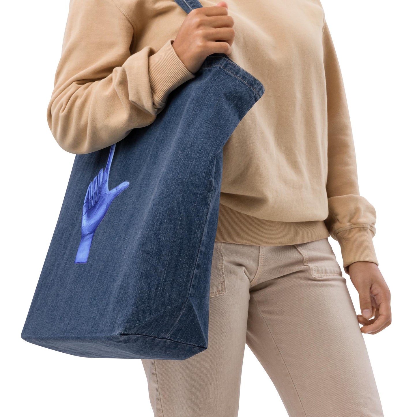 L for Loser Hand Organic denim tote bag
