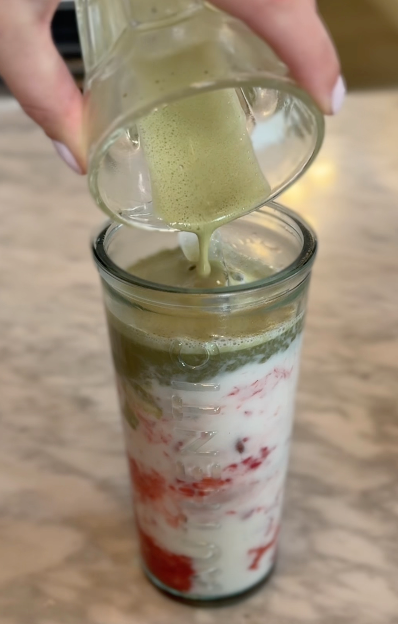 Strawberry Matcha Almond Milk Latte