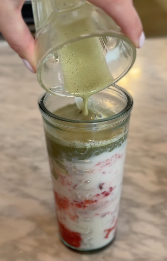 Strawberry Matcha Almond Milk Latte