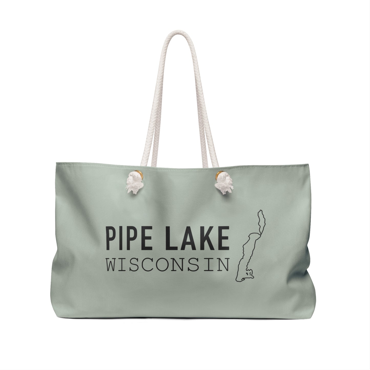Pipe Lake Wisconsin map Weekender Bag | Lake silhouette travel tote - SAGE GREEN