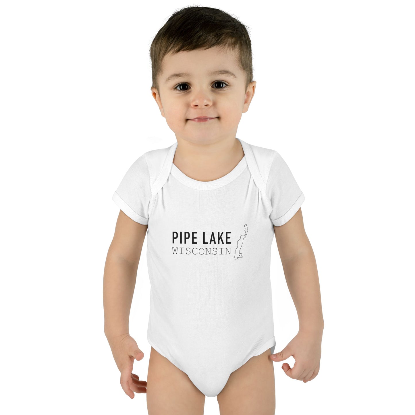 Pipe Lake Wisconsin baby bodysuit | Infant onesie with lake outline