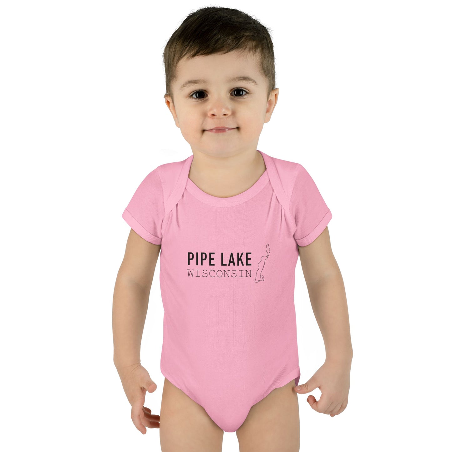 Pipe Lake Wisconsin baby bodysuit | Infant onesie with lake outline