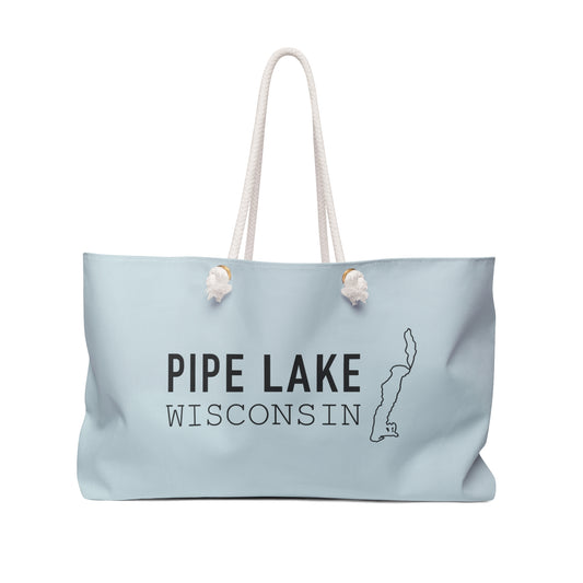 Pipe Lake Wisconsin map Weekender Bag | Lake silhouette travel tote - PALE BLUE