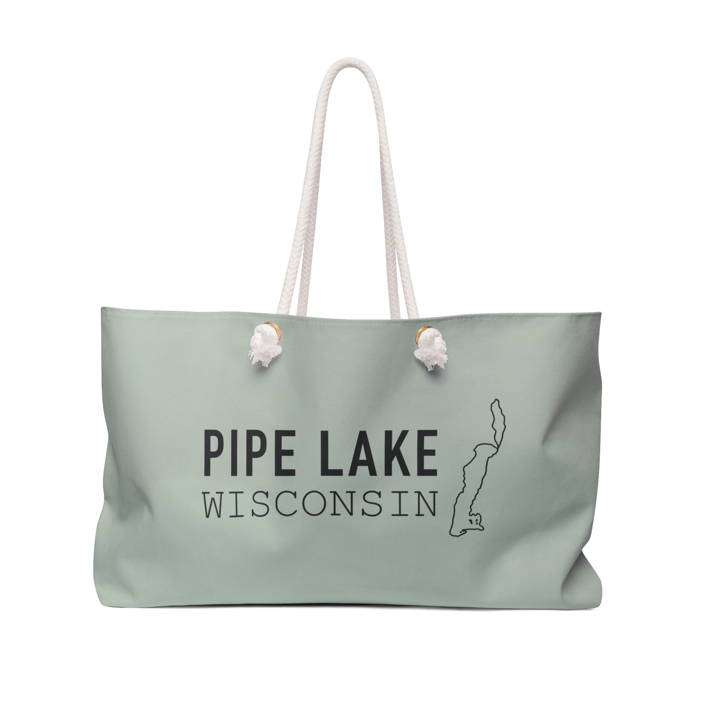 Pipe Lake Wisconsin map Weekender Bag | Lake silhouette travel tote - SAGE GREEN