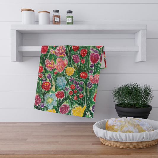 Tulip House: Vibrant Floral Tea Towels - Colorful Kitchen Towels for Spring, Mother's Day Gift, Home Decor, Kitchen Essentials, Eco-Friendly