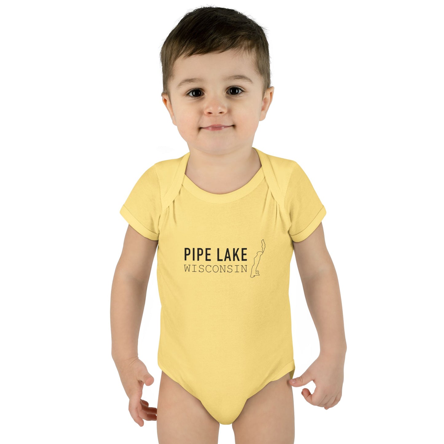 Pipe Lake Wisconsin baby bodysuit | Infant onesie with lake outline