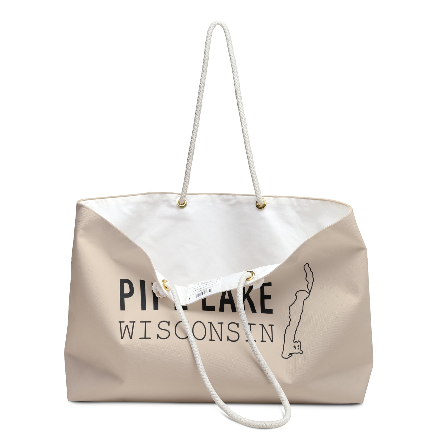 Copy of Pipe Lake Wisconsin map Weekender Bag | Lake silhouette travel tote - NATURAL OAT
