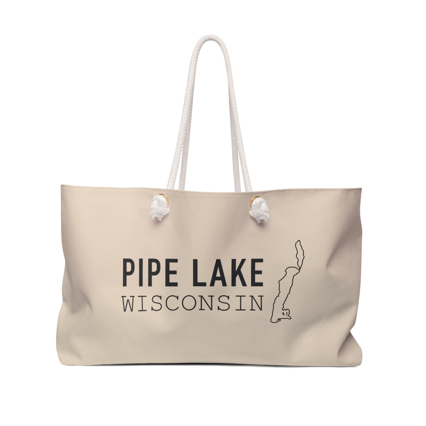 Copy of Pipe Lake Wisconsin map Weekender Bag | Lake silhouette travel tote - NATURAL OAT