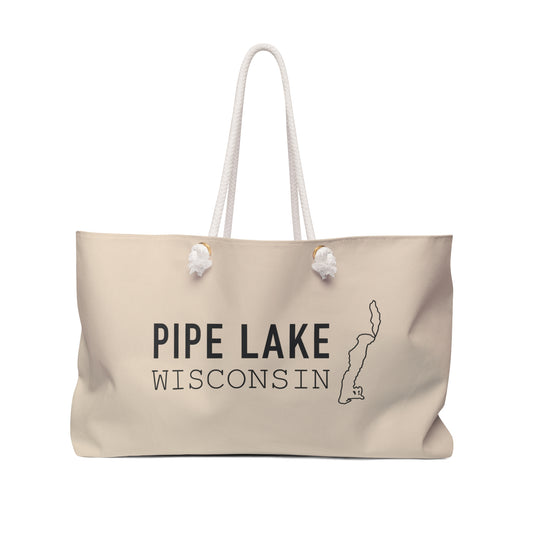 Copy of Pipe Lake Wisconsin map Weekender Bag | Lake silhouette travel tote - NATURAL OAT