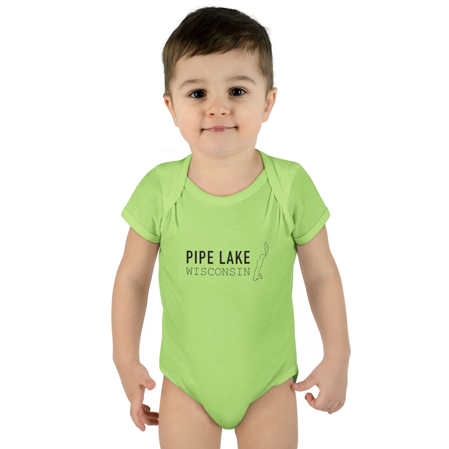 Pipe Lake Wisconsin baby bodysuit | Infant onesie with lake outline