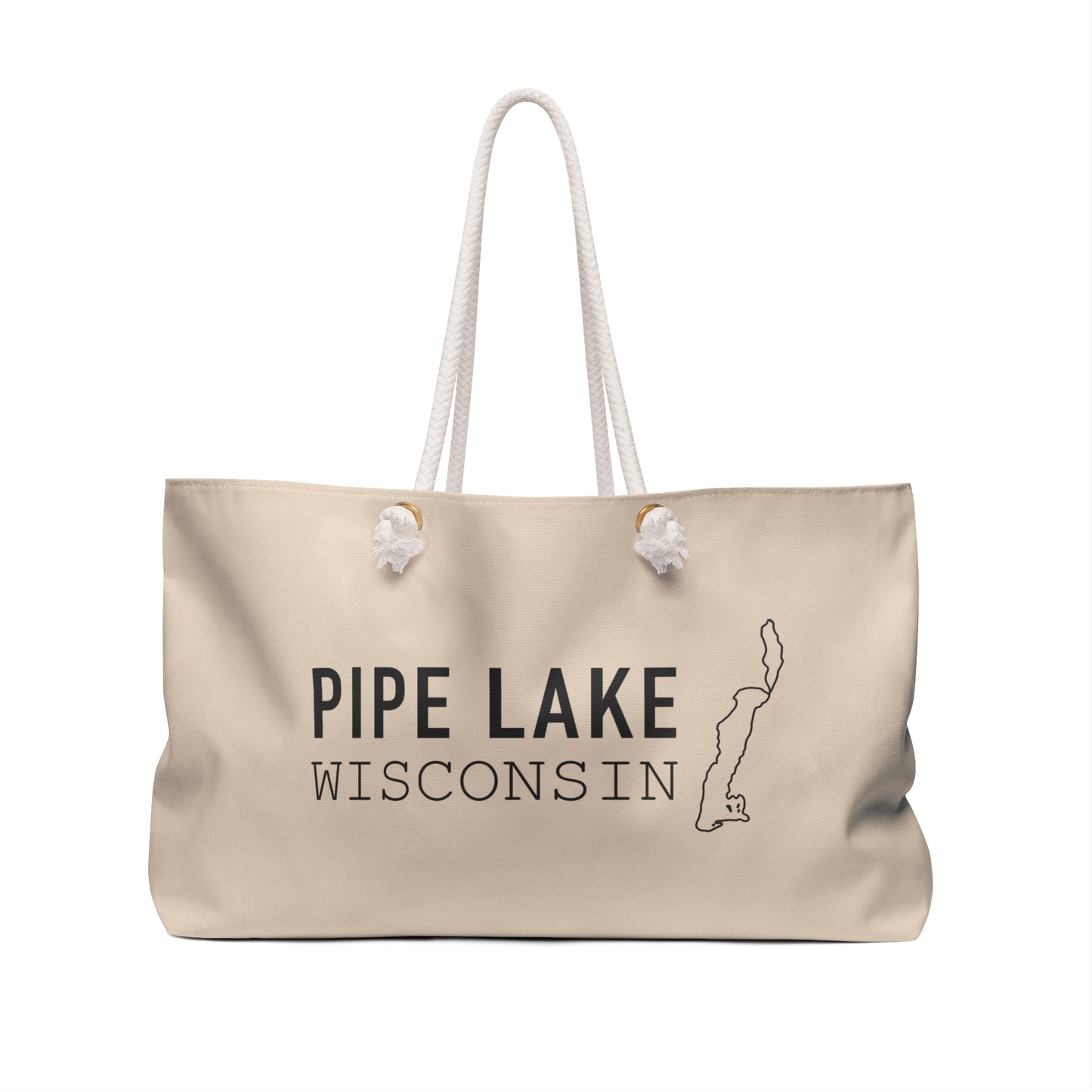 Copy of Pipe Lake Wisconsin map Weekender Bag | Lake silhouette travel tote - NATURAL OAT