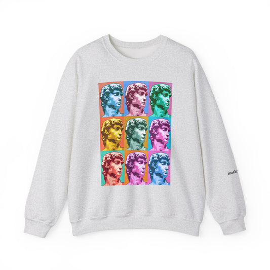 Roman David | Pop Art Graphic Sweatshirt, Vibrant Crewneck Sweatshirt for Art Lovers, Cozy Unisex Sweater, Gift for Artists, Casual Wear