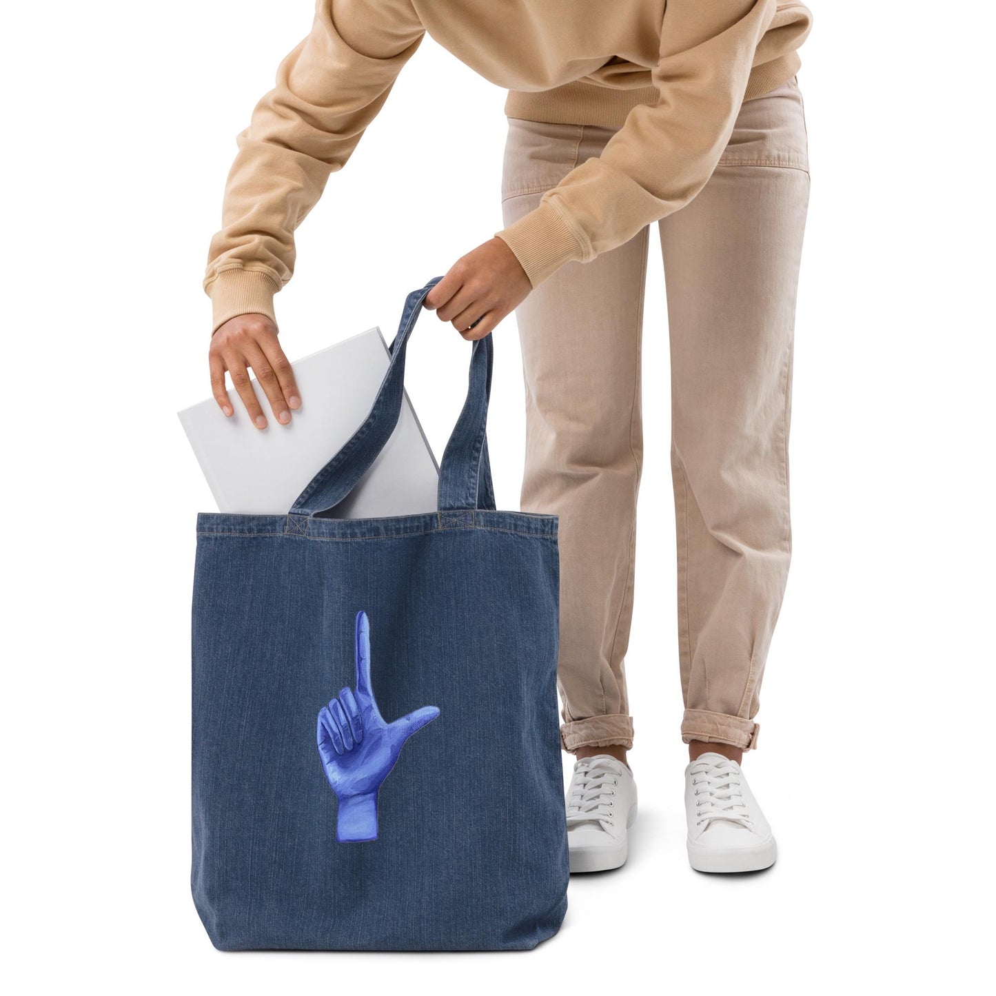 L for Loser Hand Organic denim tote bag