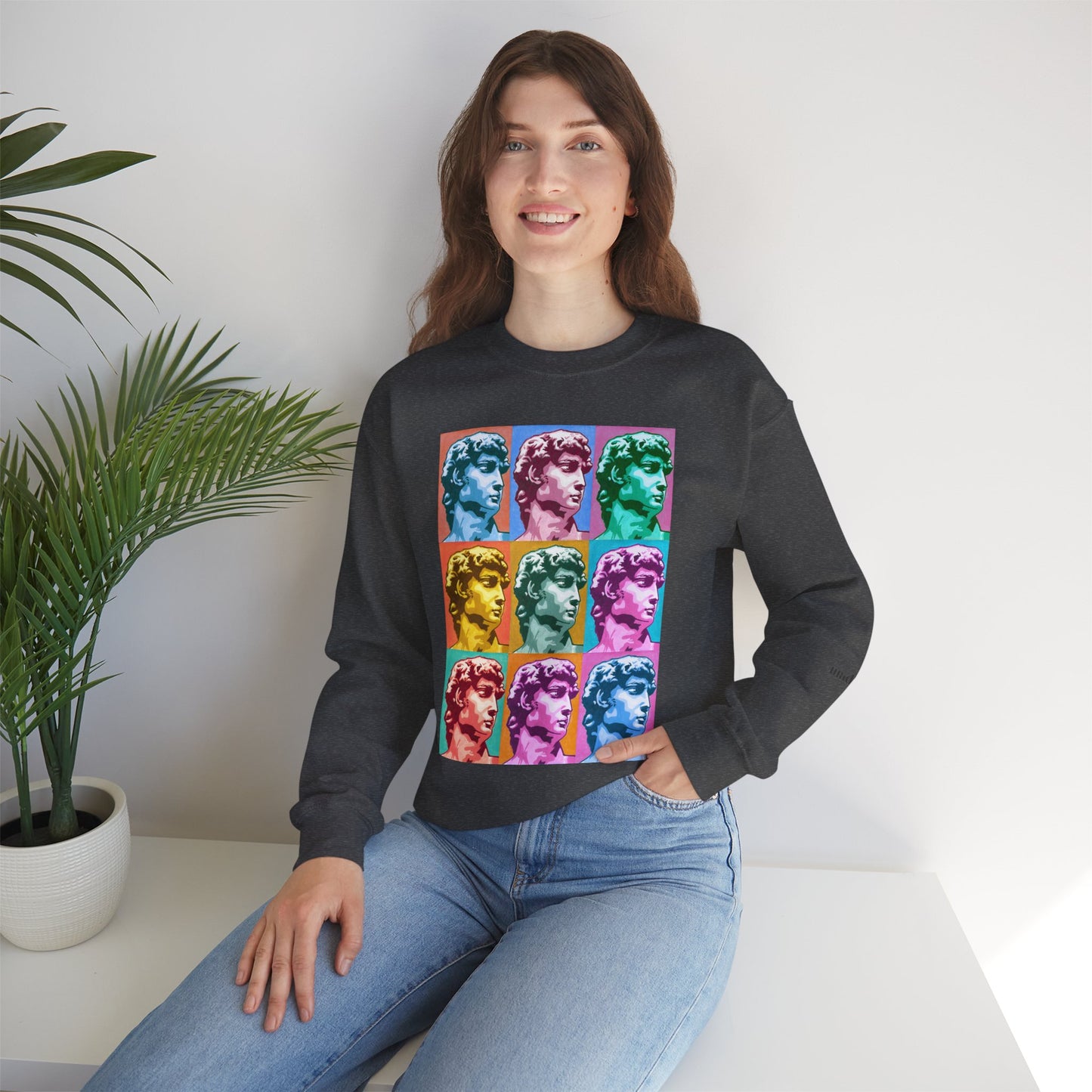 Roman David | Pop Art Graphic Sweatshirt, Vibrant Crewneck Sweatshirt for Art Lovers, Cozy Unisex Sweater, Gift for Artists, Casual Wear