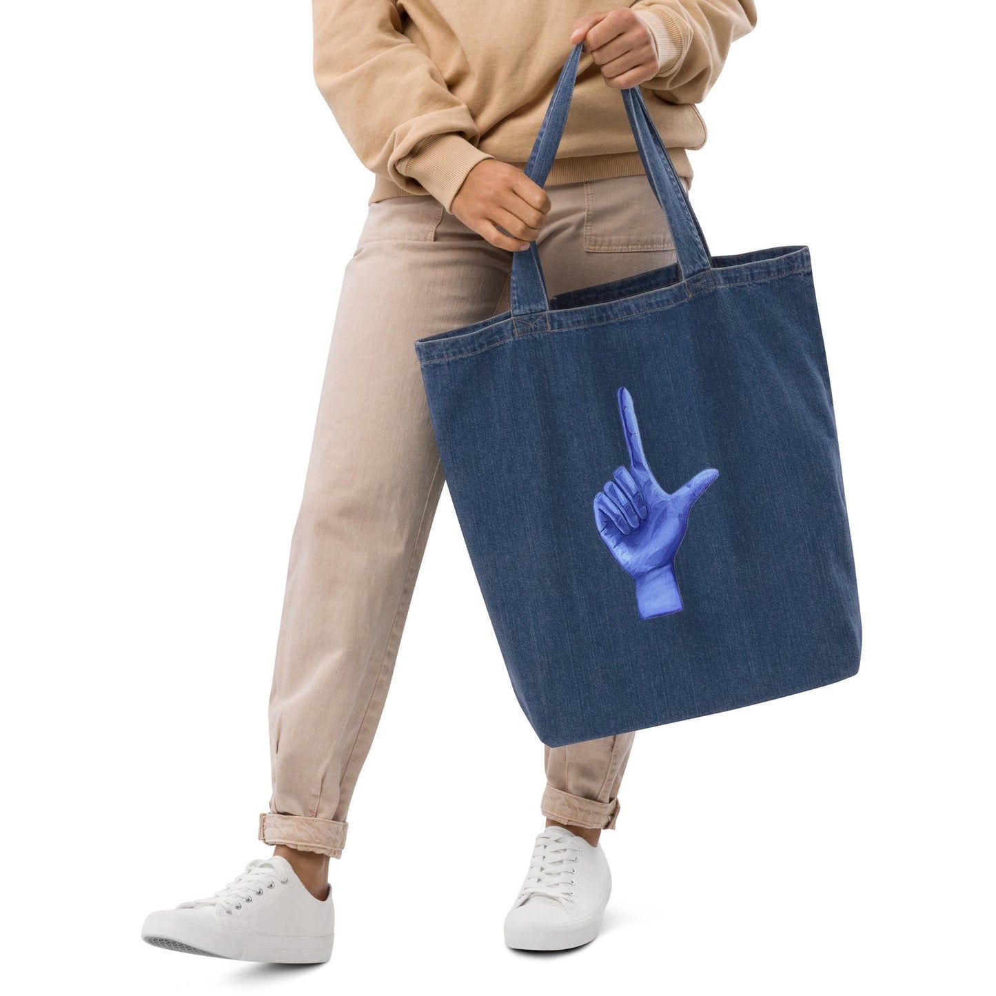 L for Loser Hand Organic denim tote bag