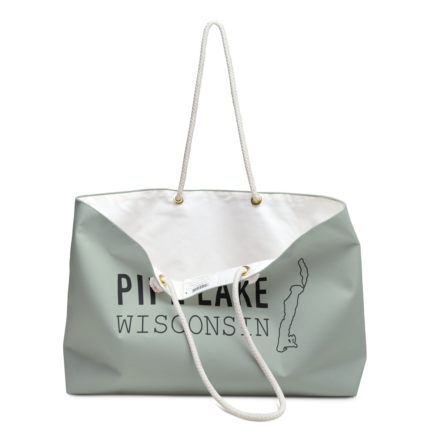 Pipe Lake Wisconsin map Weekender Bag | Lake silhouette travel tote - SAGE GREEN