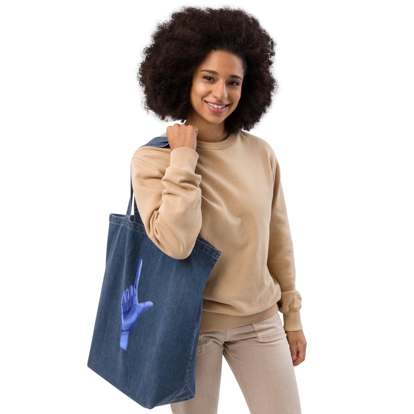 L for Loser Hand Organic denim tote bag